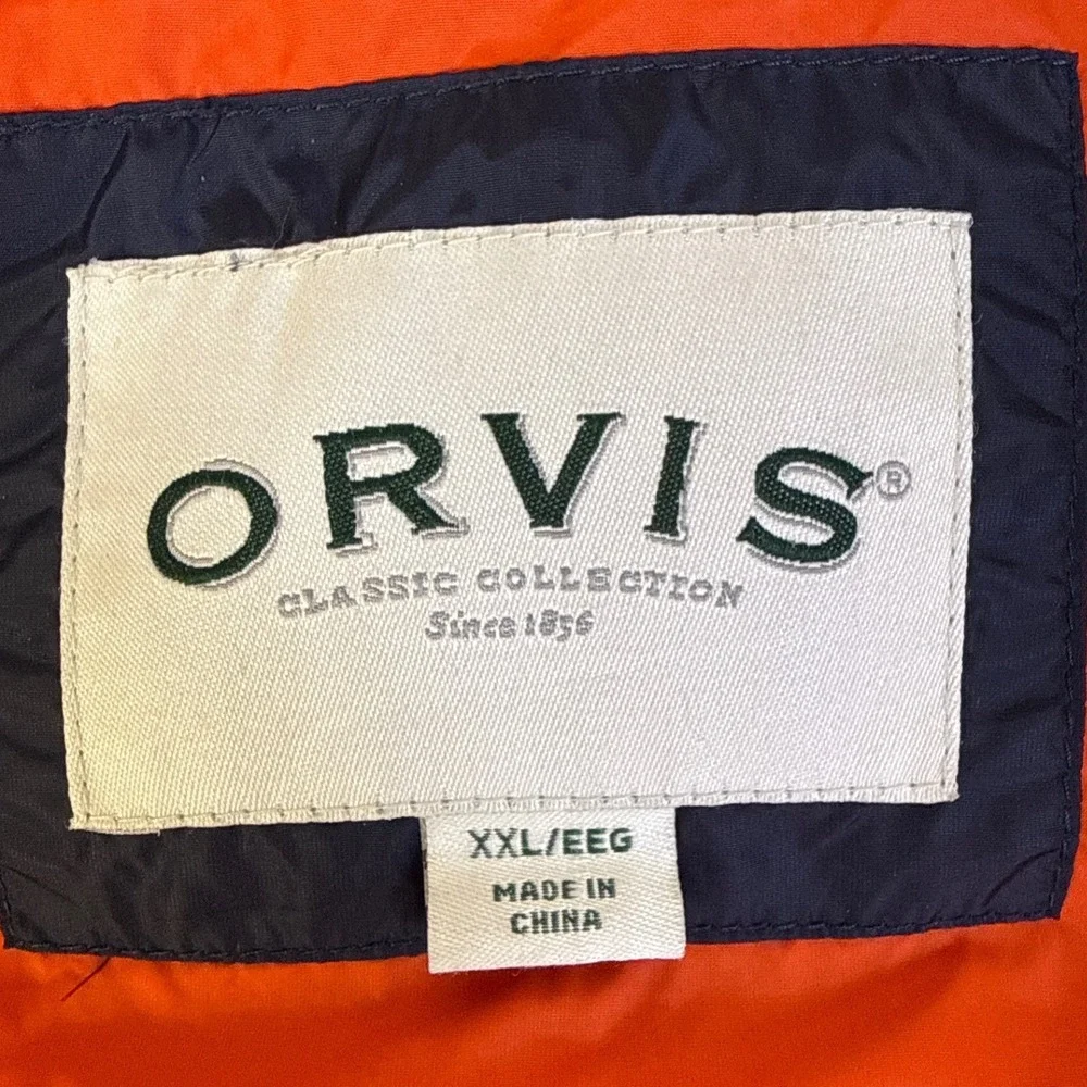 Orvis Classic Collection‎ Navy Blue Puffer Vest Orange Lining Mens XXL Puffy Zip